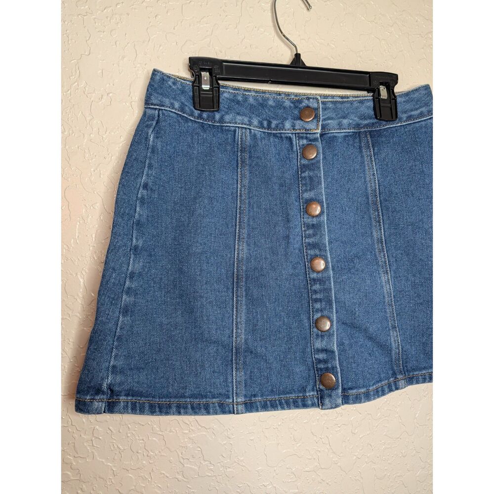 Brandy Melville Denim Mini Skirt Snap Front Button 100% Cotton Size 26 Small - Picture 3 of 10